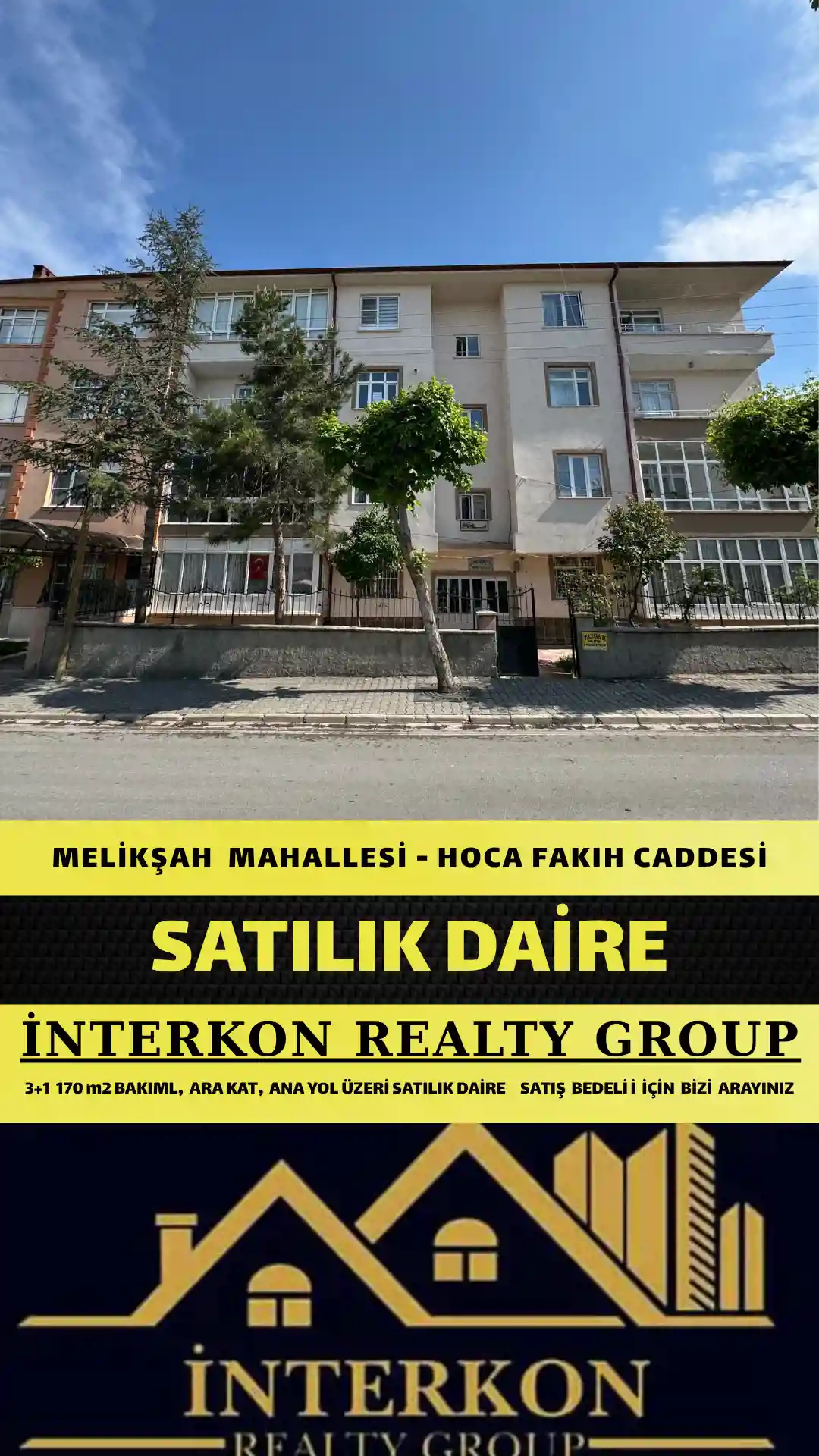 KONYA MERAM MELIKŞAH MAHALLESİ HOCA FAKIH CADDESİ 3+1 SATILIK DAİRE!